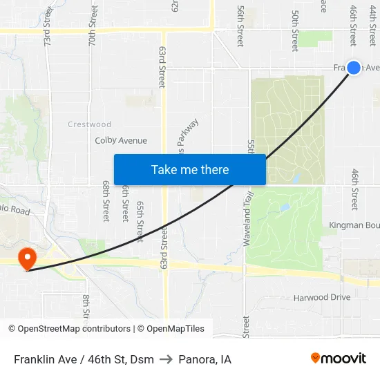 Franklin Ave / 46th St, Dsm to Panora, IA map