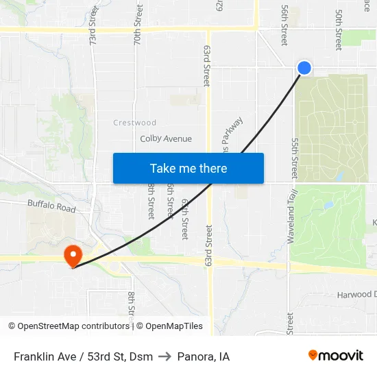 Franklin Ave / 53rd St, Dsm to Panora, IA map