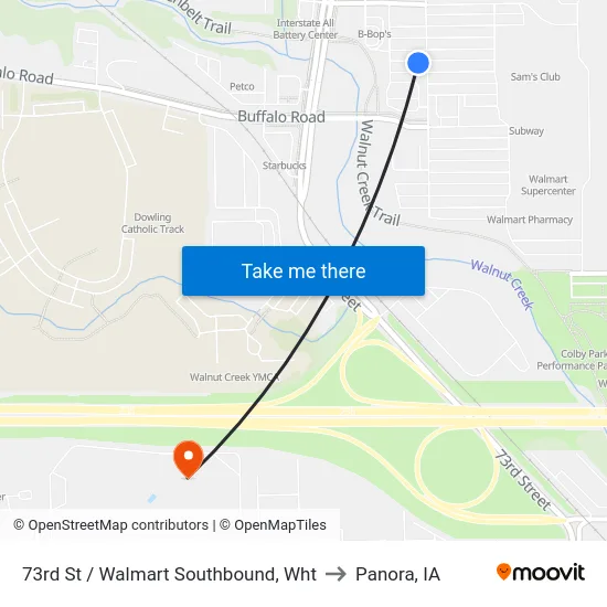 73rd St / Walmart Southbound, Wht to Panora, IA map