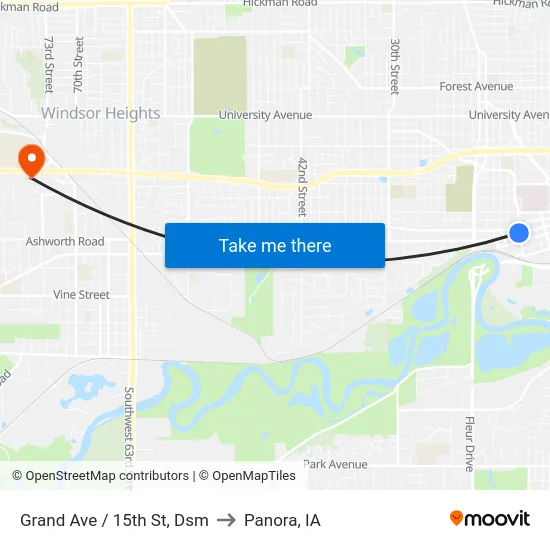 Grand Ave / 15th St, Dsm to Panora, IA map