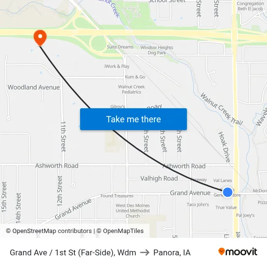 Grand Ave / 1st St (Far-Side), Wdm to Panora, IA map