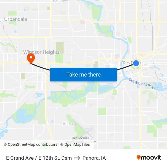 E Grand Ave / E 12th St, Dsm to Panora, IA map