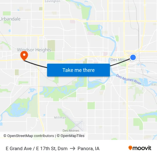 E Grand Ave / E 17th St, Dsm to Panora, IA map