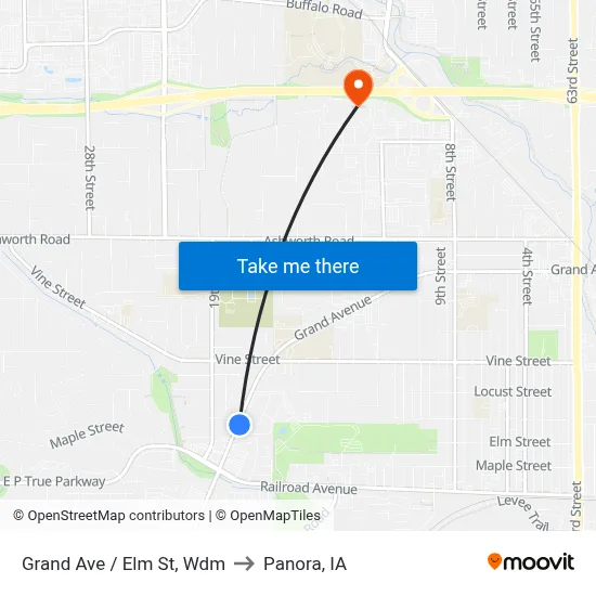Grand Ave / Elm St, Wdm to Panora, IA map