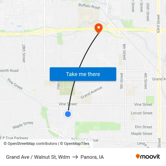 Grand Ave / Walnut St, Wdm to Panora, IA map