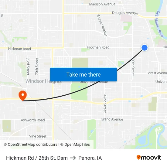 Hickman Rd / 26th St, Dsm to Panora, IA map
