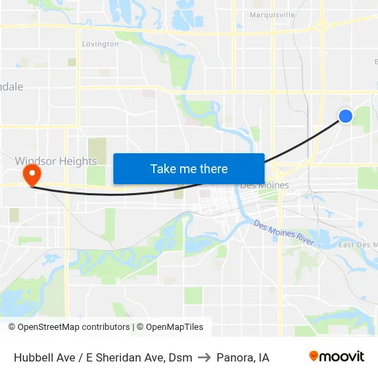 Hubbell Ave / E Sheridan Ave, Dsm to Panora, IA map