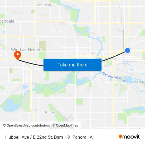 Hubbell Ave / E 22nd St, Dsm to Panora, IA map
