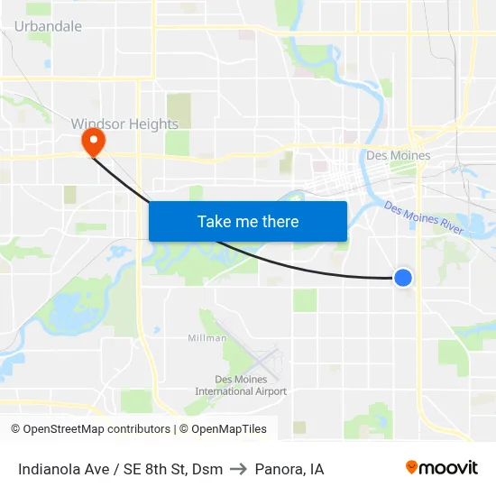 Indianola Ave / SE 8th St, Dsm to Panora, IA map