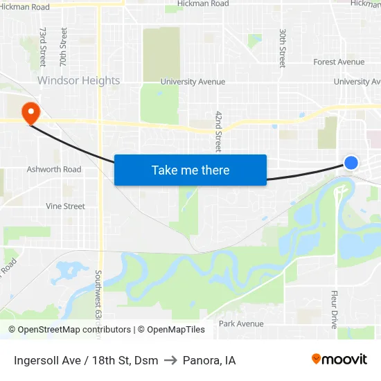 Ingersoll Ave / 18th St, Dsm to Panora, IA map
