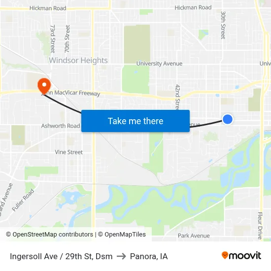 Ingersoll Ave / 29th St, Dsm to Panora, IA map