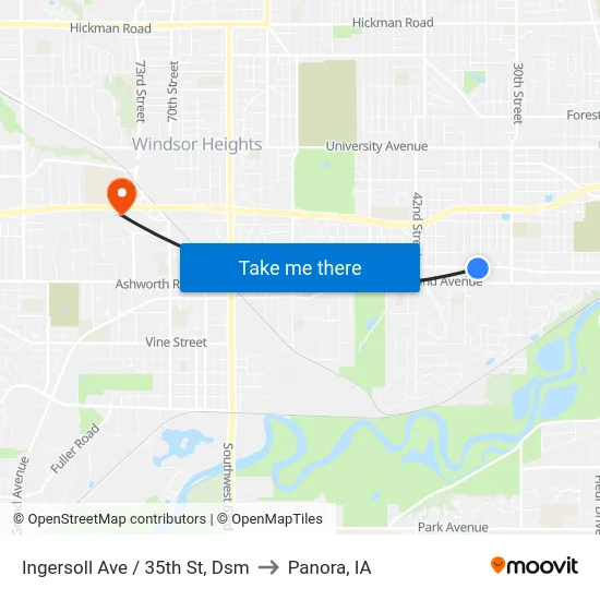 Ingersoll Ave / 35th St, Dsm to Panora, IA map