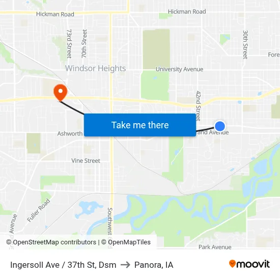Ingersoll Ave / 37th St, Dsm to Panora, IA map