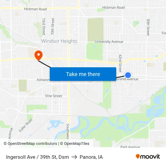 Ingersoll Ave / 39th St, Dsm to Panora, IA map