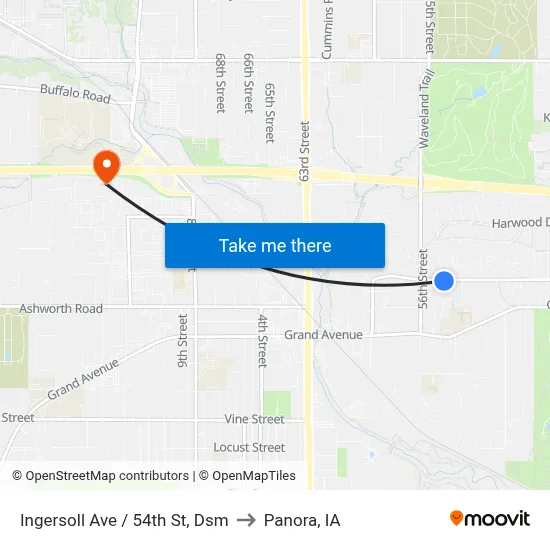 Ingersoll Ave / 54th St, Dsm to Panora, IA map