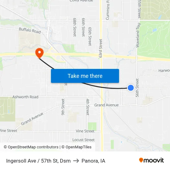 Ingersoll Ave / 57th St, Dsm to Panora, IA map