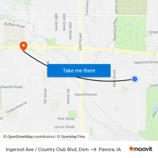 Ingersoll Ave / Country Club Blvd, Dsm to Panora, IA map
