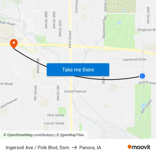 Ingersoll Ave / Polk Blvd, Dsm to Panora, IA map