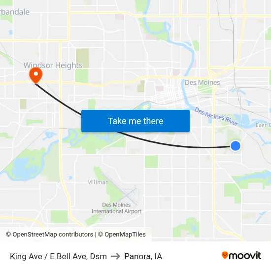 King Ave / E Bell Ave, Dsm to Panora, IA map