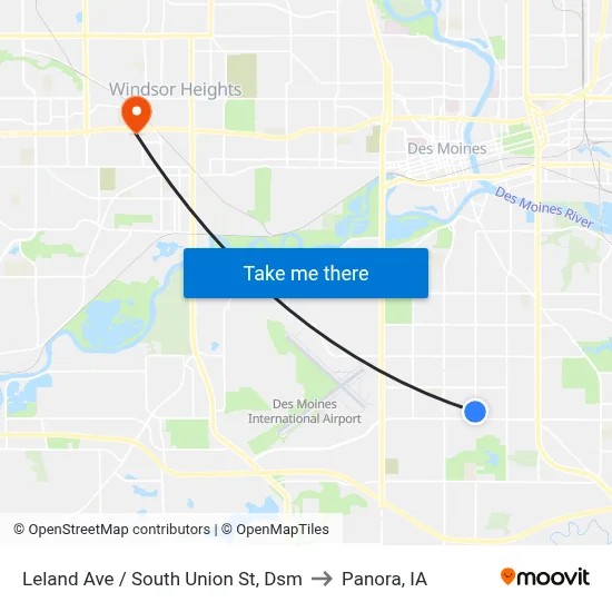 Leland Ave / South Union St, Dsm to Panora, IA map
