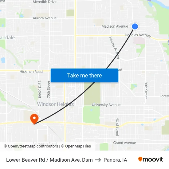 Lower Beaver Rd / Madison Ave, Dsm to Panora, IA map