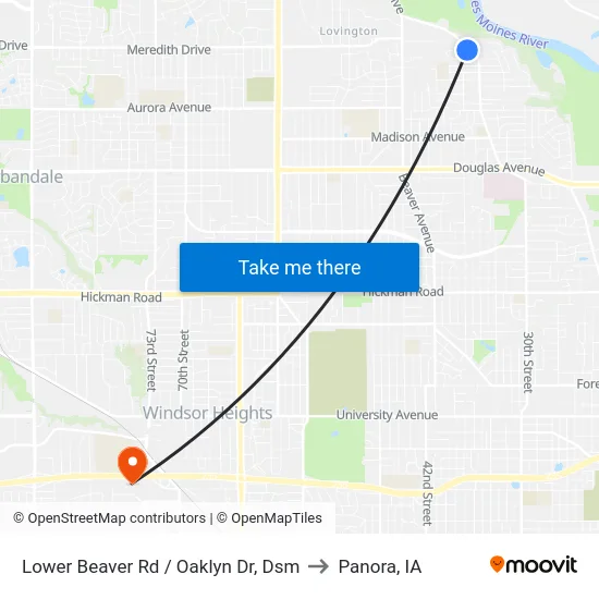 Lower Beaver Rd / Oaklyn Dr, Dsm to Panora, IA map