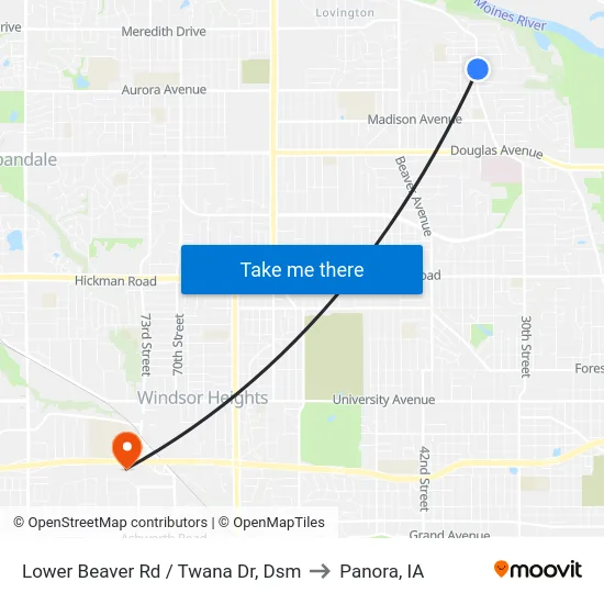 Lower Beaver Rd / Twana Dr, Dsm to Panora, IA map