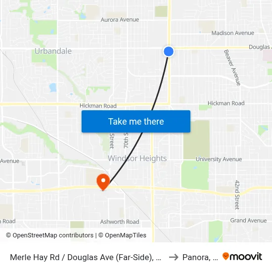 Merle Hay Rd / Douglas Ave (Far-Side), Dsm to Panora, IA map