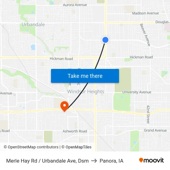 Merle Hay Rd / Urbandale Ave, Dsm to Panora, IA map