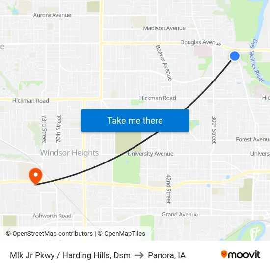 Mlk Jr Pkwy / Harding Hills, Dsm to Panora, IA map