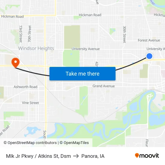 Mlk Jr Pkwy / Atkins St, Dsm to Panora, IA map