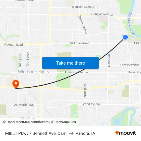 Mlk Jr Pkwy / Bennett Ave, Dsm to Panora, IA map