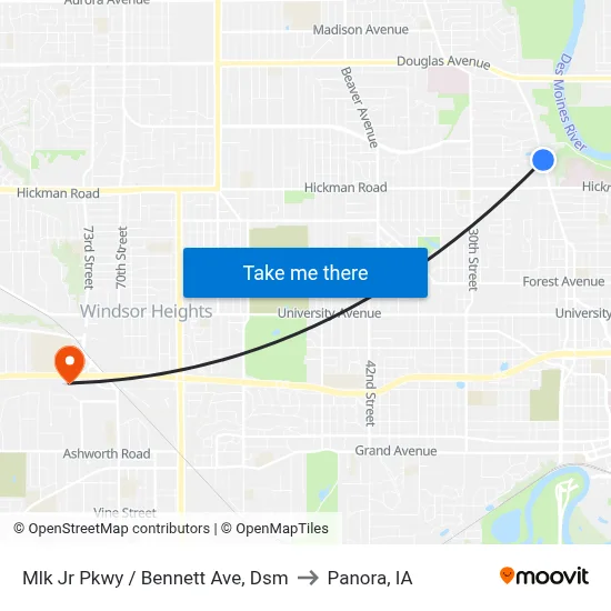 Mlk Jr Pkwy / Bennett Ave, Dsm to Panora, IA map