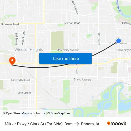 Mlk Jr Pkwy / Clark St (Far-Side), Dsm to Panora, IA map