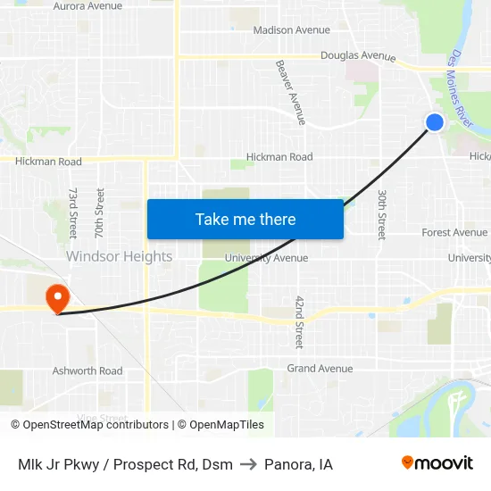Mlk Jr Pkwy / Prospect Rd, Dsm to Panora, IA map