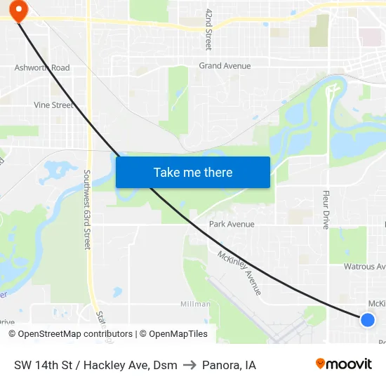 SW 14th St / Hackley Ave, Dsm to Panora, IA map