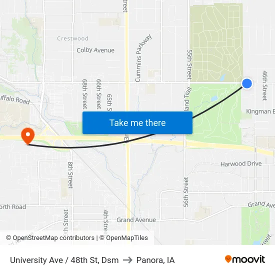 University Ave / 48th St, Dsm to Panora, IA map