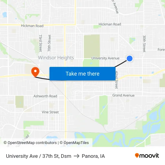 University Ave / 37th St, Dsm to Panora, IA map