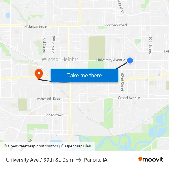 University Ave / 39th St, Dsm to Panora, IA map