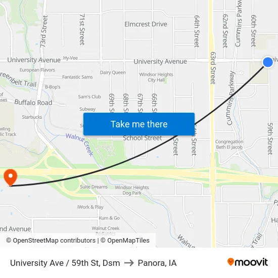 University Ave / 59th St, Dsm to Panora, IA map