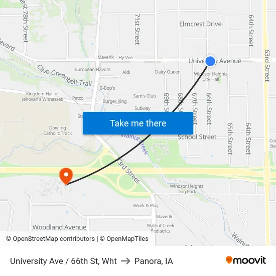 University Ave / 66th St, Wht to Panora, IA map