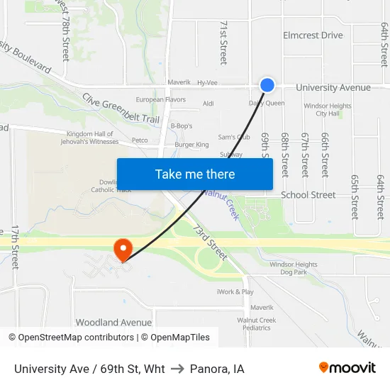 University Ave / 69th St, Wht to Panora, IA map