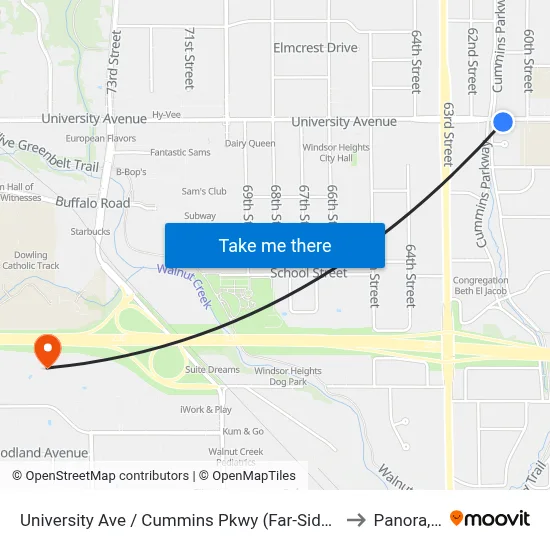 University Ave / Cummins Pkwy (Far-Side), Dsm to Panora, IA map