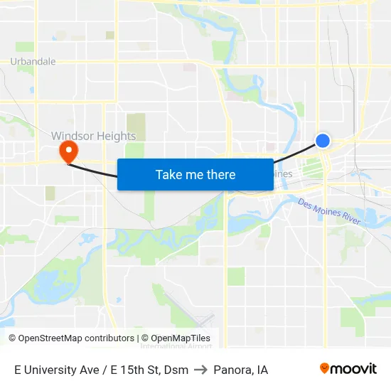 E University Ave / E 15th St, Dsm to Panora, IA map