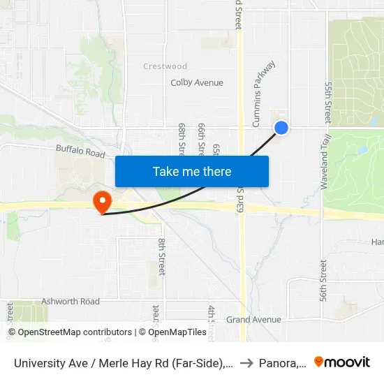 University Ave / Merle Hay Rd (Far-Side), Dsm to Panora, IA map