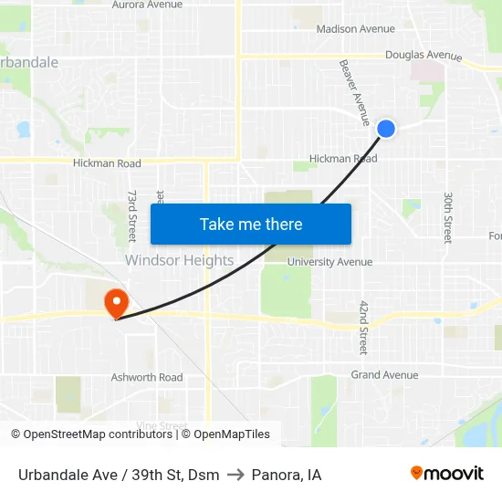 Urbandale Ave / 39th St, Dsm to Panora, IA map
