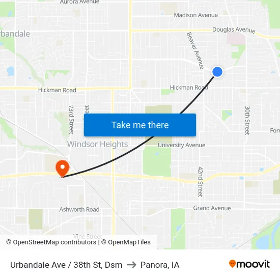 Urbandale Ave / 38th St, Dsm to Panora, IA map