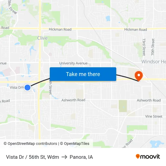 Vista Dr / 56th St, Wdm to Panora, IA map