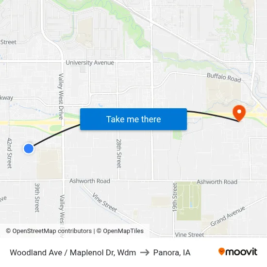 Woodland Ave / Maplenol Dr, Wdm to Panora, IA map