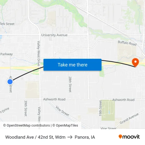 Woodland Ave / 42nd St, Wdm to Panora, IA map